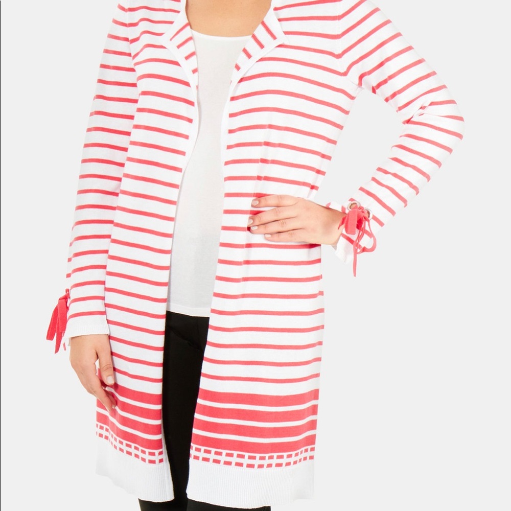 NY Collection Cotton Striped Open Front Cardigan